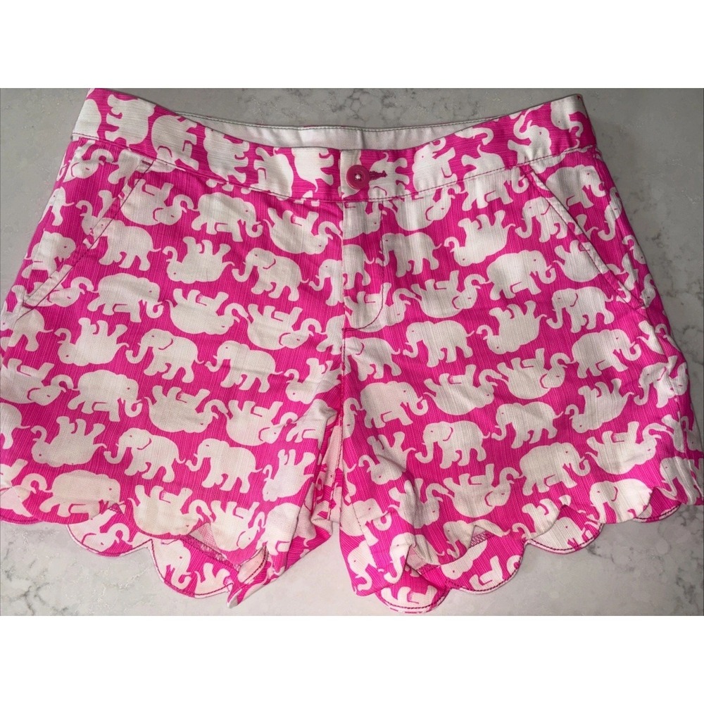 Lilly Pulitzer Buttercup Shorts Tusk in the Sun Pink White Elephants Womens 2